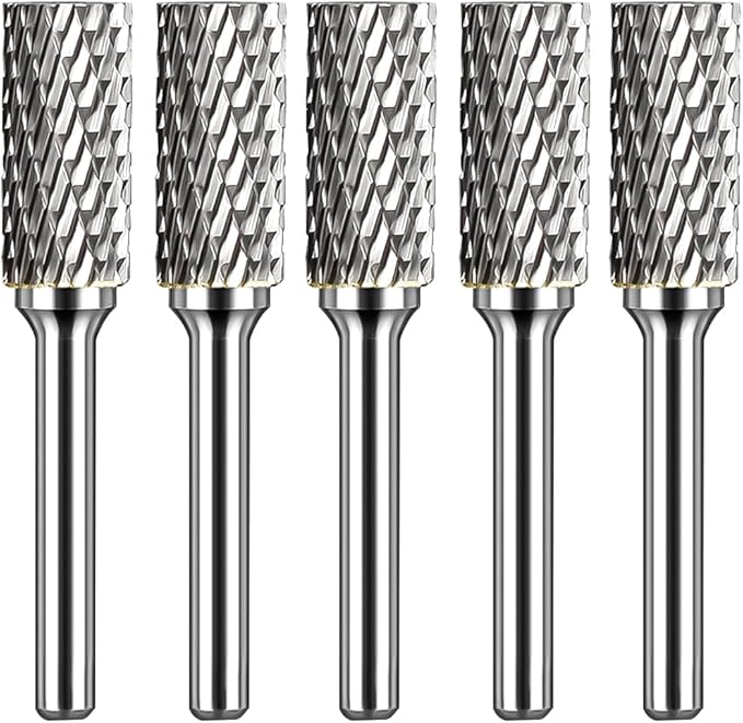 Carbide Burr Set 1/4" Shank SA-5 Die Grinder Bits Tungsten Double Cut Burr Bits (1/2" Cutter Dia X 1" Cutter Length) for Die Grinder Bits Metal Grinding Drilling Polishing (5pcs)
