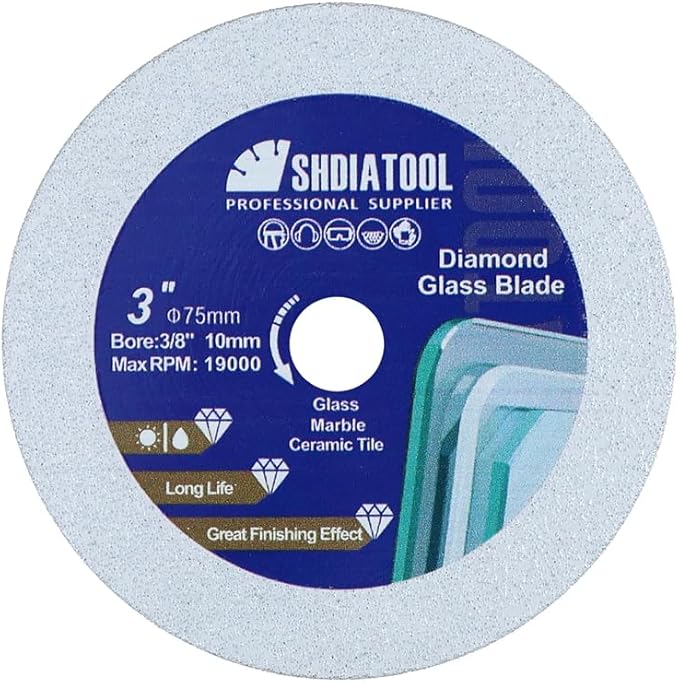 SHDIATOOL Diamond Glass Cutting Disc 3-Inch Saw Blade, Ultra-Thin Cut Off Wheel for Tile Ceramic Porcelain Marble 75mm
