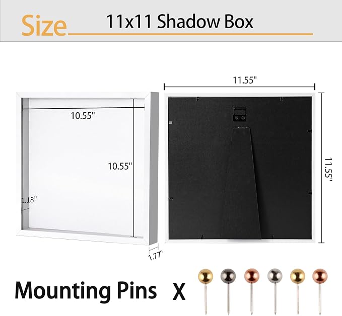 White 11x11 Shadow Box Display Frame, Premium Linen Backboard and Included - Image 3