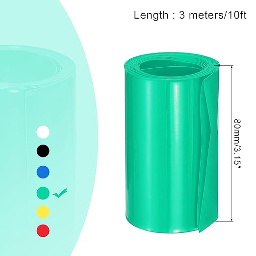 MECCANIXITY Battery Wrap PVC Heat Shrink Tubing 50mm Dia 80mm Flat 10 Feet(3meters) Green Good Insulation for Battery Pack
