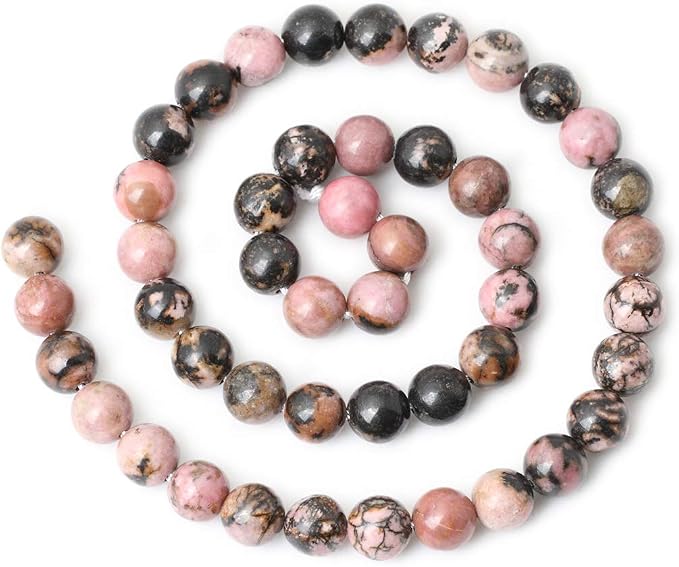 45PCS 8mm Natural Black Line Rhodochrosite Gemstone Smooth Round Loose Beads - Image 2