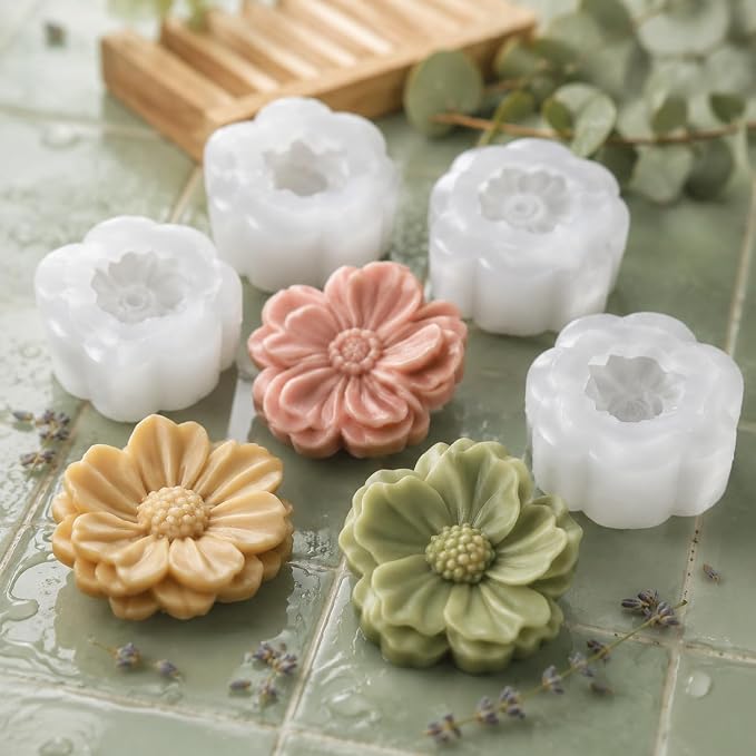 4 Pack 3D Flower Silicone Molds, DIY Candle Soap Making Cake Decorating | - Image 4