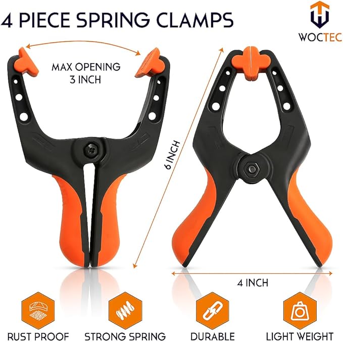 4 Pack Spring Clamps Heavy Duty, 6 Inch Wodworking Clamps for Crafts and Pool Cover Clips with 3 Inch Jaw Opening for Cover Holding and Wood Gluing
