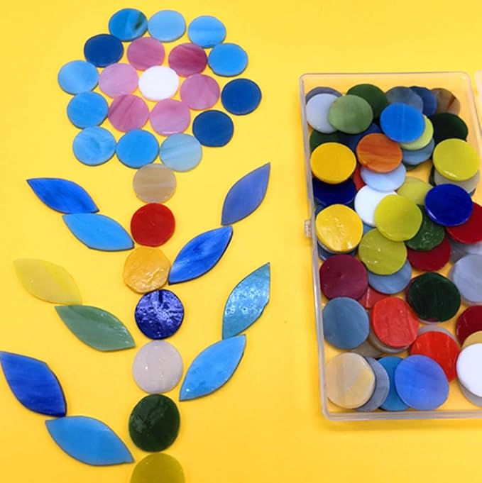 DIY Glass Round Mosaic Tiles, 100 Pieces Assorted Colors Stained Glass Flower - Image 5
