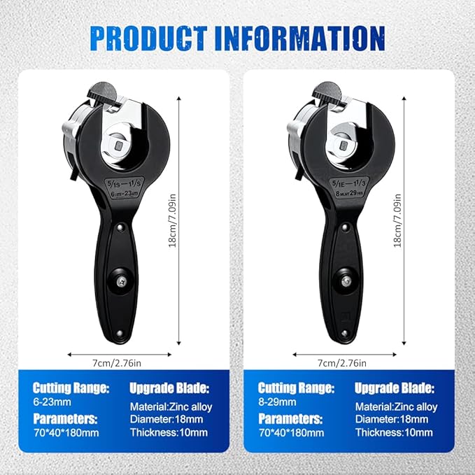Ratcheting Tubing Cutter, 2 In 1 Close Quarters Tube Cutter 1/4" To 7/8", Large Bearing Type Ppr Pipe Ratchet Cutter, Adjustable Blade Pipe Cutting Tool with Replaceable Alloy PVC Steel Blade