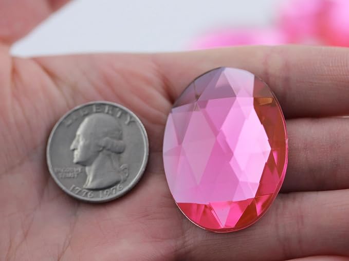 40x30mm Pink Hot .NAP01 Large Flat Back Oval Acrylic Rhinestones Cosplay - Image 2