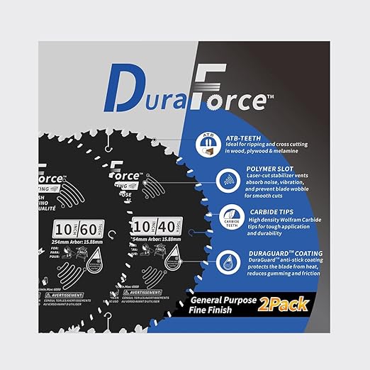 10 Inch 40T & 60T ATB Circular Saw Blades with 5/8 Inch Arbor for Miter/Table Saw, Combo Pack for General Purpose & Fine Finish Wood Cutting