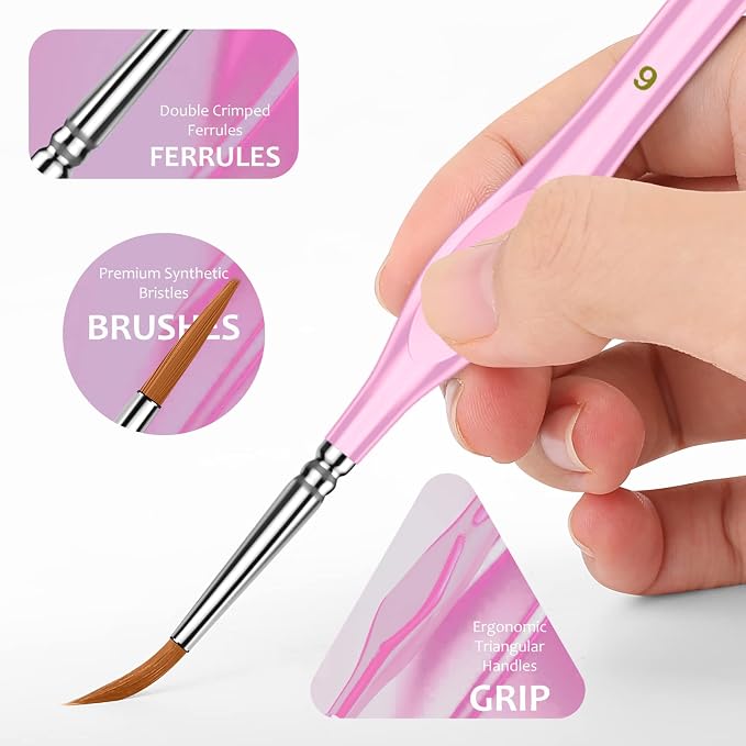Miniature Paint Brushes, Micro Detail Paint Brush Set, Triangular Grip Handles - Image 2