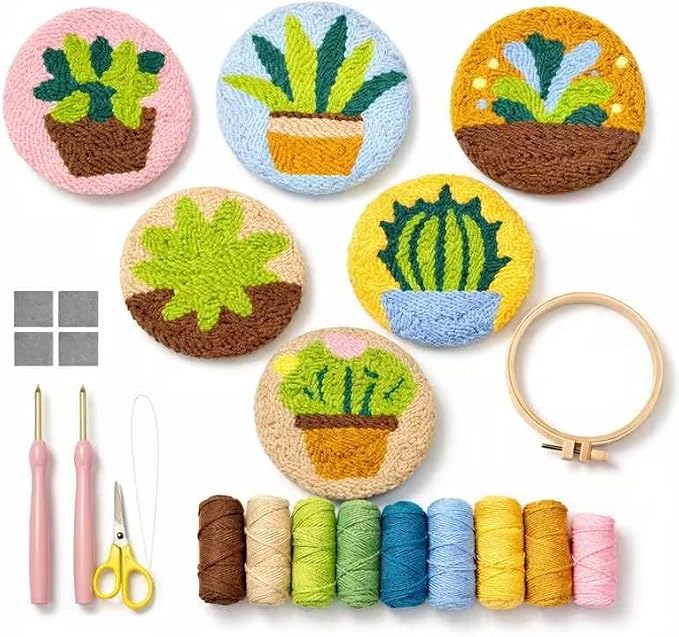 Punch Needle Coaster Kit for Adults Beginners, Easy Punch Embroidery Starter Set by PunchBloom