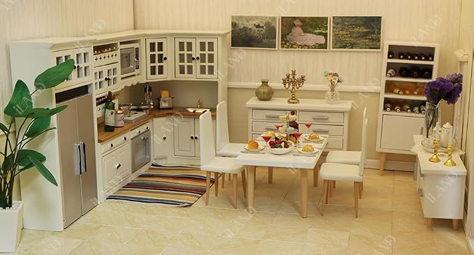 iLAND Dollhouse Furniture and Accessories Set Dollhouse Kitchen Modern Kit - Image 7