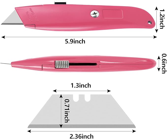 DIYSELF 2Pack Utility Box Cutter Retractable Blade Heavy Duty, Box Opener for Boxes and Cartons, Aluminum Shell, Cardboard Cutter Knife (Pink)