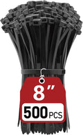 Zip Ties Heavy Duty 8 inch (500 Pack), Heavy Duty Cable Ties with 120 lb Tensile Strength for Outdoor Use, Black Wire Ties, Paloka