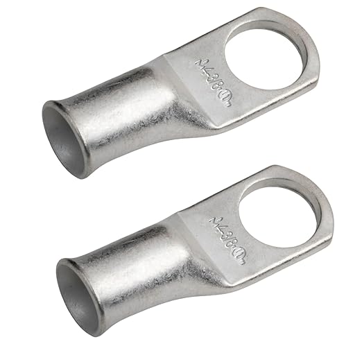 SELTERM 2pcs 4 AWG 3/8" Stud Tinned Copper Wire Lugs, Battery Lugs, Ring Terminals, Battery Cable Ends, 4 Guage Ring Terminal Connectors, UL Marine Grade Electrical Battery Terminal Connectors