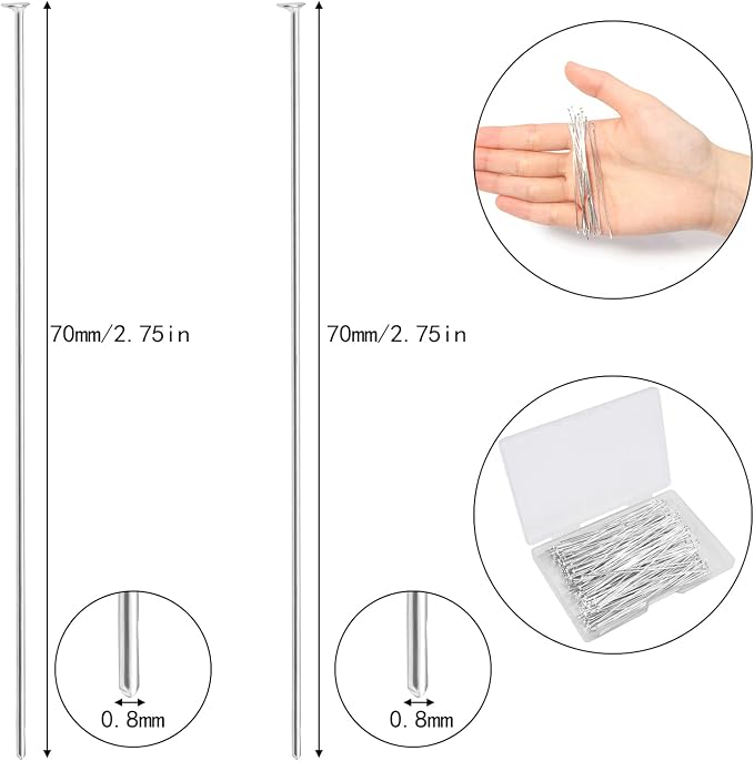 200 Pcs 70mm/2.76 Inch 21 Gauge Head Pins - Image 2