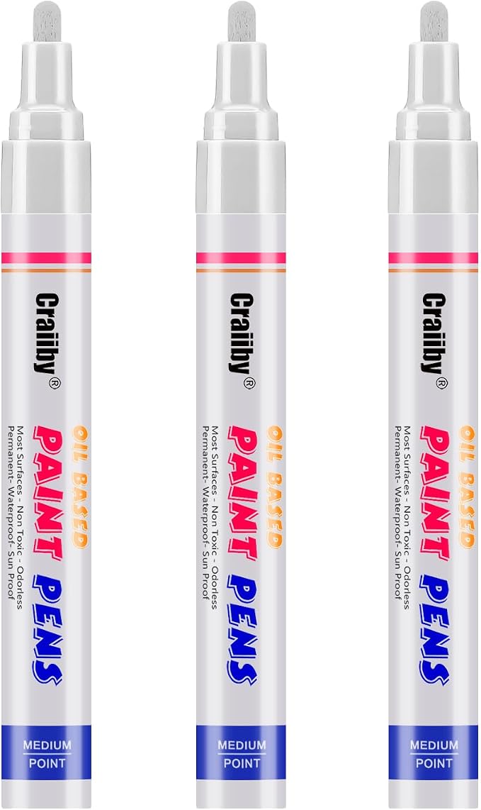 White Paint Markers, 3 Pack Oil-Based Waterproof Quick Dry Permanent Paint Pen by Craiiby