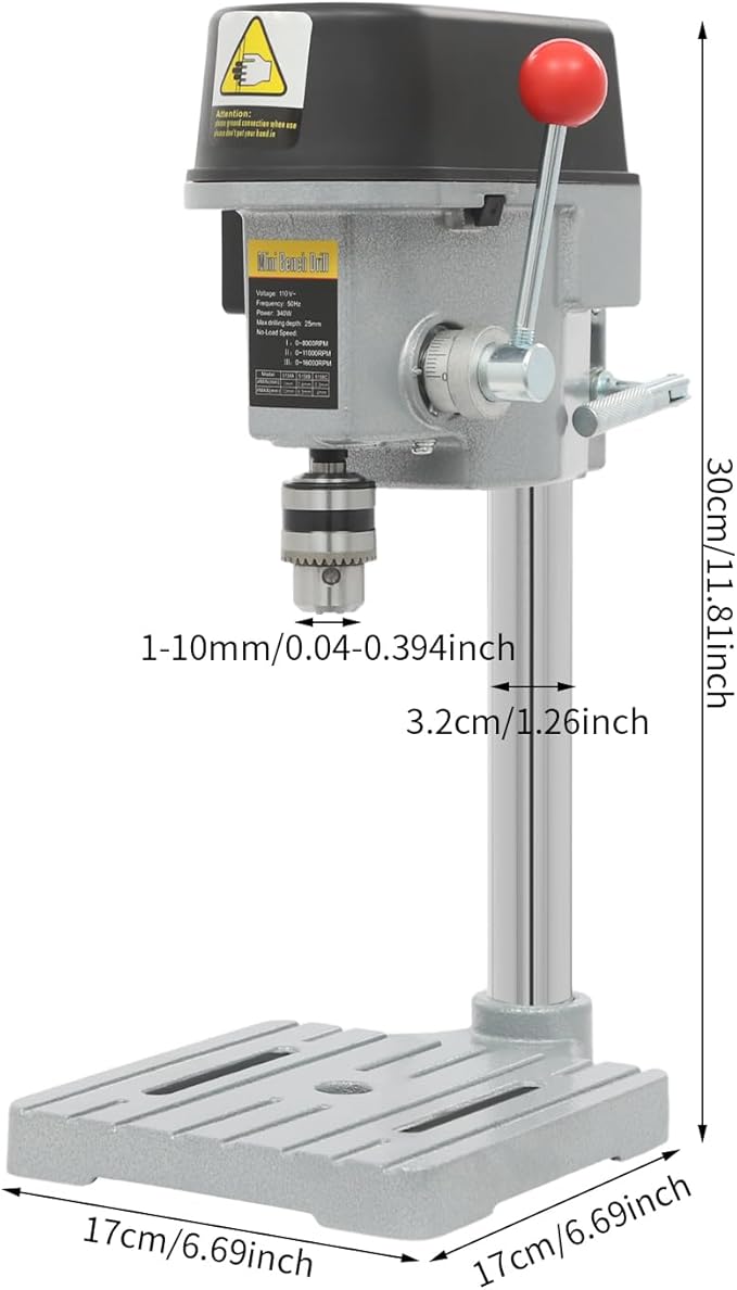 340W Portable Bench Drill Press, 50HZ Brushed Pure Copper Motor Mini Drilling,Corded Mini Table Drill with 3-Level Speed,High-Precision 0.98 Inch Depth Tabletop Drilling Machine