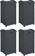 Suncast 4 Pack Outdoor Waste Bin Trash Hideaway Container with Latching Lid, 33 Gallon Capacity
