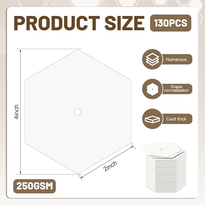 130 PCS 2" White Hexagon Piecing Paper Templates, Quilting Templates Accessories - Image 2