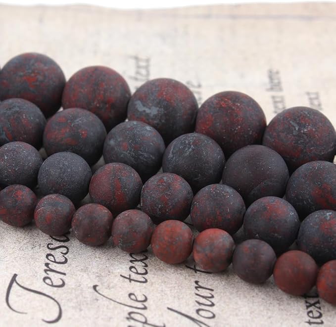 6mm Matte Red Flower Stone Bead, 15-Inch Matte Round Loose Stone Beads - Image 6