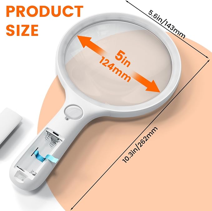 Magnifying Glass with Light Large 5" Lens, Handheld Illuminated Lighted - Image 3