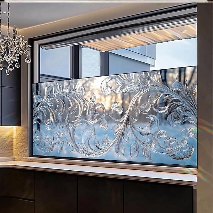 Frosted Floral Window Film 17.7 x 39.3 Inch Snowflake Ice Pattern Static Cling - Image 5