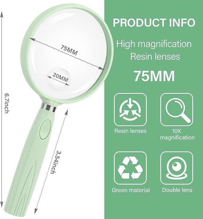 Feosky Handheld Reading Magnifier, 10X Magnifier, 75mm Shatterproof Lens - Image 2