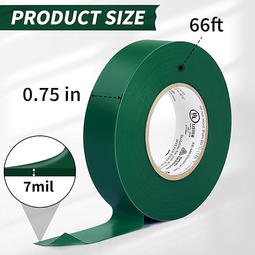Avery Dennison Electrical Tape, 10 Rolls General Use PVC Electric Tape, UL/CSA Listed ¾ in x 66 ft Insulating Vinyl Tape for Electrical, Repairs, Automotive and Equipment, EE-100, Green