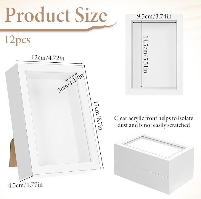 SHENLIU 12 Pack 4 x 6 Inches Shadow Box Frame, Small Wood Frame Memory Display - Image 3