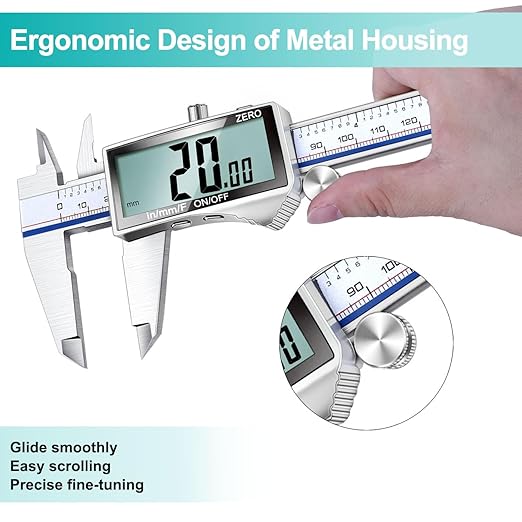Kynup Digital Caliper, Caliper Measuring Tool with Large LCD Screen, Micrometer Caliper, Stainless Steel, Screen Splash Proof, Easy Switch from Inch Metric Fraction (6 Inch)