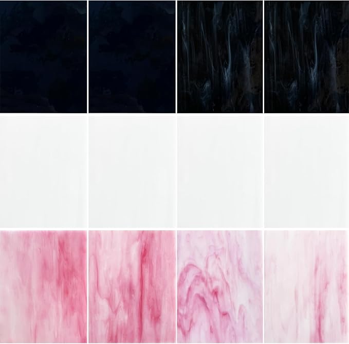 ILLUCKAI 12 Sheets Black + White +Pink Stained Glass Sheets, 4 x 6 inch Stained by ILLUCKAI