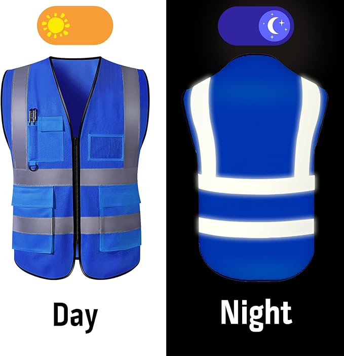 Custom Safety Vest with Logo for Men Women Personalized Class 2 High Visibility Reflective Vests with Pockets Zipper(S-5XL)