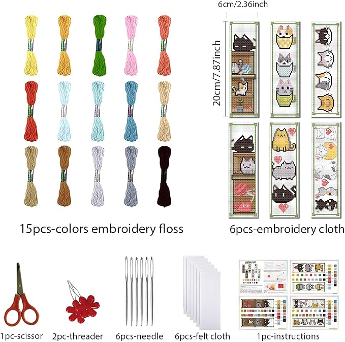 FREEBLOSS 6 Set Cross Stitch Bookmark Kit Counted Cross Stitch Kit Embroidery - Image 2
