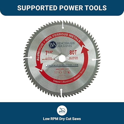 Benchmark Abrasives TCT 7-1/4 Inch Circular Saw Blade, Tungsten Carbide Tipped Non Ferrous Metal Cutting Saw Blades for Cutting Plastic, Fiberglass, PVC, Aluminum Cutting Blade - ‎(7-1/4" - 80 Teeth)