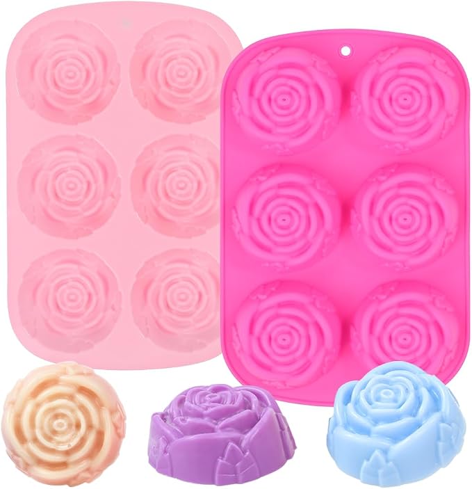 SJ Rose Soap Molds 2 Packs, Flower Design Silicone Soap Molds by SJ