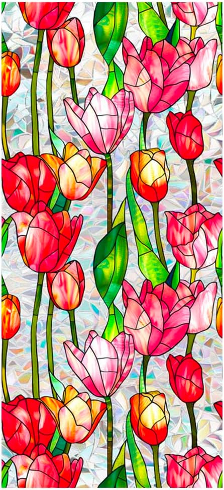 JOONOR Retro Tulip Flowers Window Privacy Film, Stained Glass Decals Colorful by JOONOR