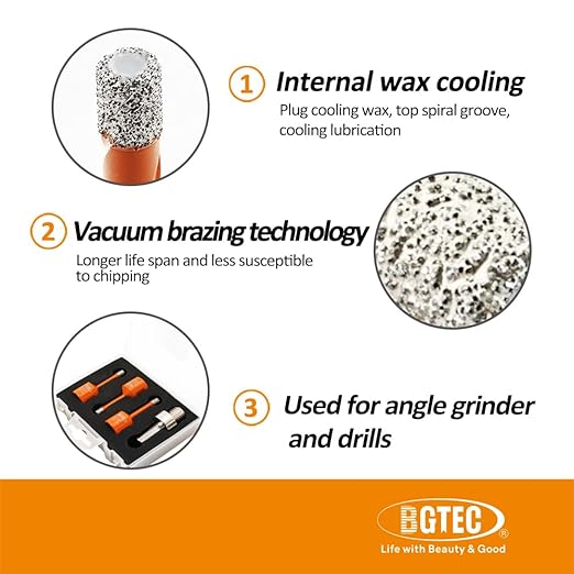 Diamond Core Drill Bit Kit BGTEC Diamond Hole Saw Tile Cutter for Porcelain Tile Ceramic Marble Brick Granite Stone, 5/8"-11 Thread Hole Saw 6/8/10mm+HEX Adapter