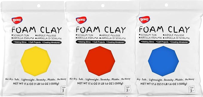 BOHS Air Dry Foam Clay Kit, Primary Colors – 3 Pack, 3.3 Lbs Total, Squishy & by BOHS