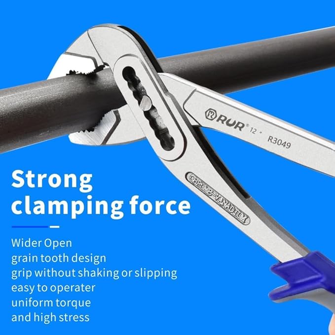 12-inch Tongue and Groove Pliers - Adjustable Water Pump Pliers with 7 Jaw Positions, Serrated Jaws & Comfort Grip. Perfect for Plumbing, Pipes & DIY Home Repairs