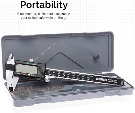 NEIKO 01407A Electronic Digital Caliper Measuring Tool, 0 - 6 Inches Stainless Steel Construction with Large LCD Screen Quick Change Button for Inch Fraction Millimeter Conversions, Digital Caliper Measuring Tool