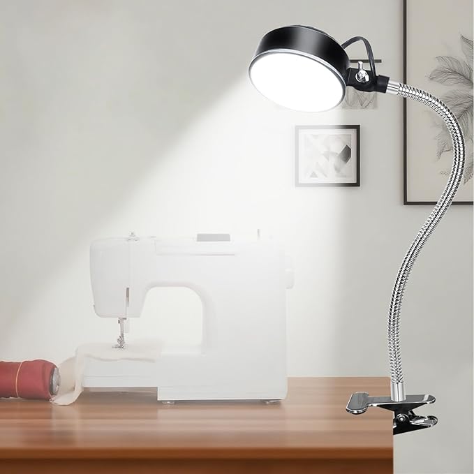 20W Clip on Light, LED Work Light with Flexible Gooseneck and Clip Base, Shop Tool Lamp for Lathe, Work Bench, Sewing Machine, Industrial Lighting, Small Areas Bright Lights, 2000 Lumens