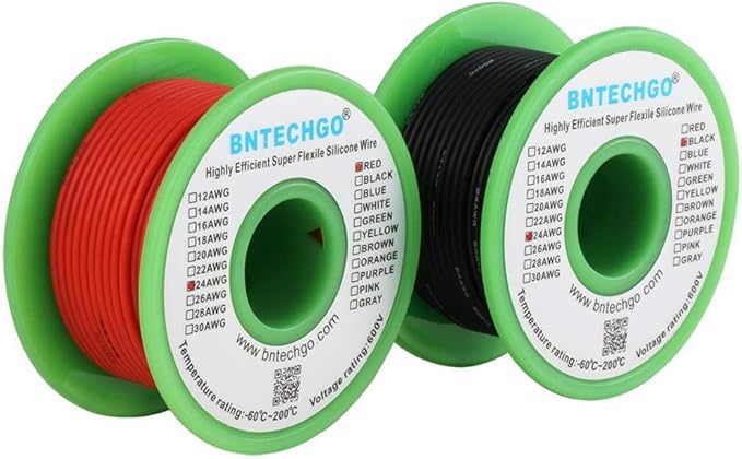 BNTECHGO 24 Gauge Silicone Wire Spool red 50ft and Black 50ft Flexible 24 AWG Stranded Tinned Copper Wire