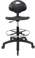 Chair Master (Tall Bench Stool, Rubber Roller Blade Stye Casters Easy to Clean! Ergonomic Polyurethane Drafting Stool. Seat Height Range 24"-34". Home Office Lab Workstation.