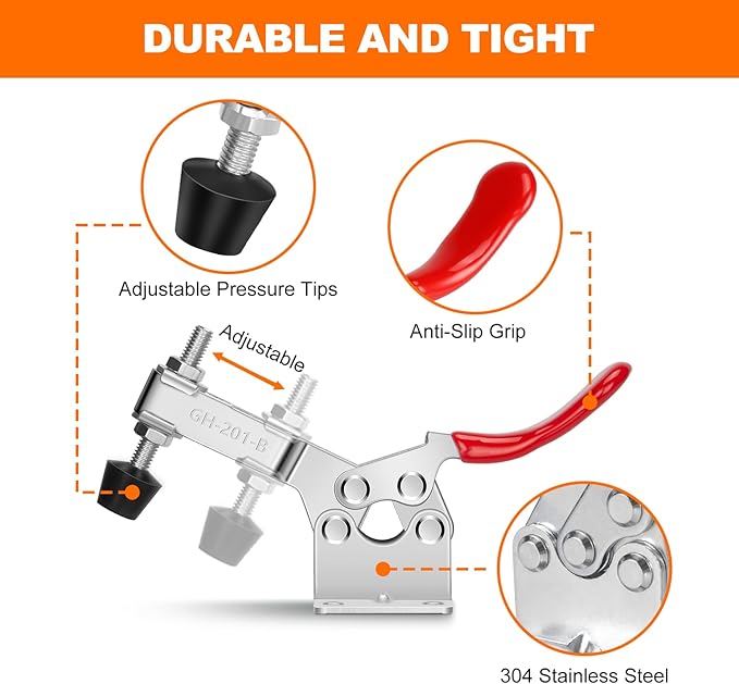 Chfine 10 Pack Toggle Clamps, Hold Down Clamp 220Lbs Holding Capacity Quick Release Horizontal Clamps with Rubber Pressure Tip for Woodworking Jigs and Fixtures, Welding, Drill Press, Crosscut Sled