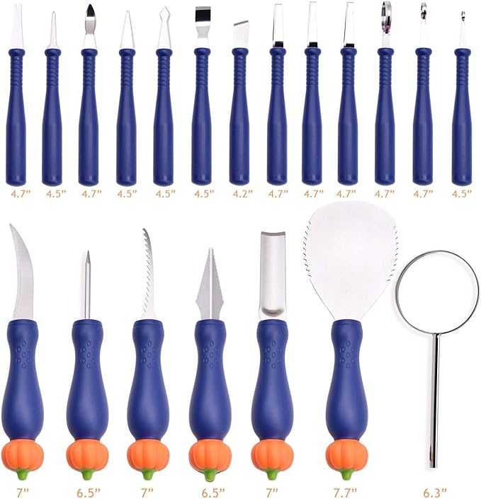 Pumpkin Carving Kit Heavy Duty Stainless Steel Tools with Carrying Case (Total 31 Pieces) Pumpkin Carver Pumpkin Sculpting Set Halloween Party Decorating with pumpkin gutter (Light green)