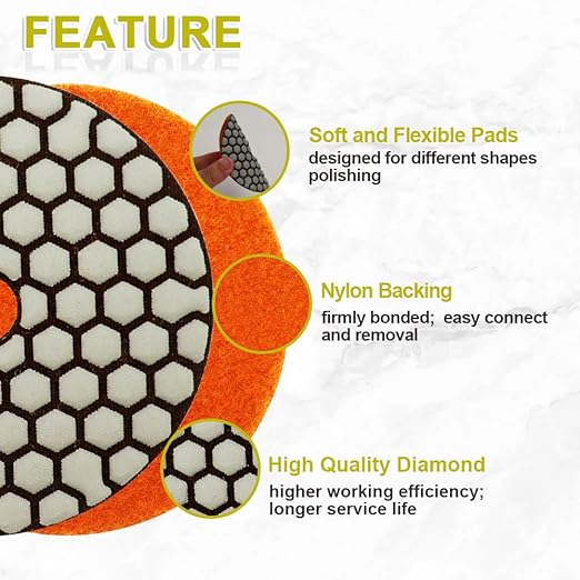 Dry Diamond Polishing Pads 4"/100mm - 8pcs Grit 50 Polish Pad Kit for Granite Marble Artificial Stone Quartz for Angle Grinder SANLEETEK