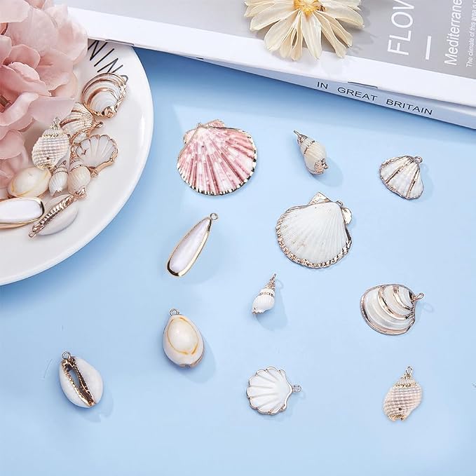 SUNNYCLUE 1 Box 20pcs 10 Styles Natural White Cowrie Seashells Charm Conch - Image 5