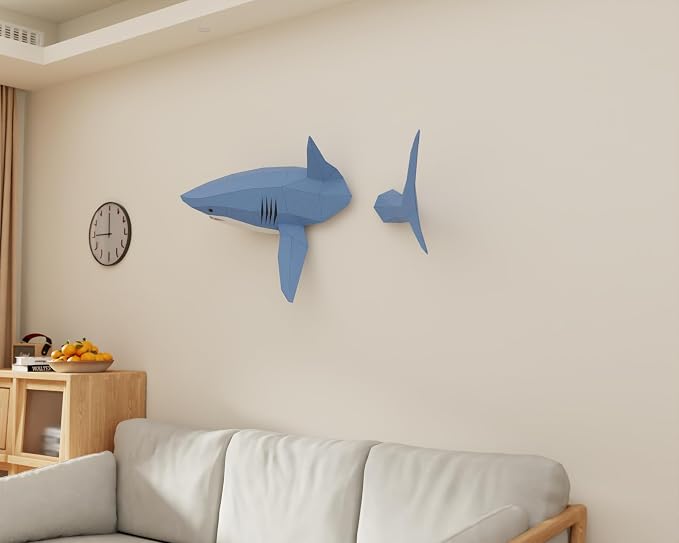 Shark on Wall Paper Sculpture, Left Side, Pre-cut DIY Papercraft Kit, Handmade - Image 5
