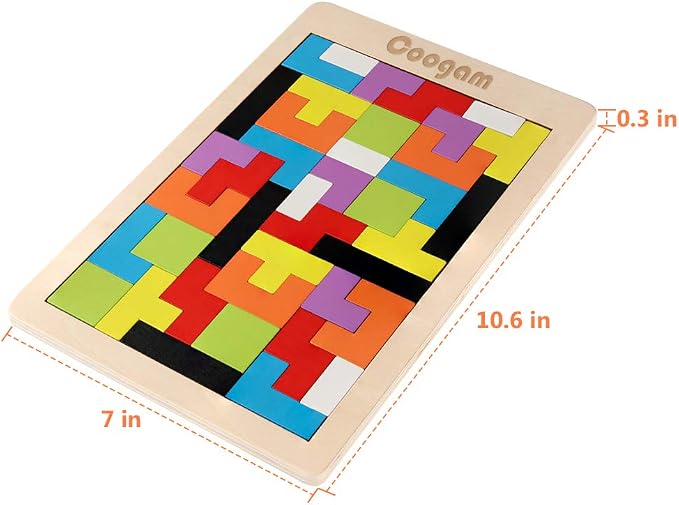 Coogam Wooden Blocks Puzzle Brain Teasers Toy Tangram Jigsaw Intelligence - Image 7