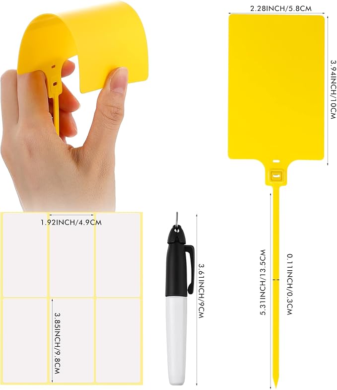 Pajean Waterproof Plastic Tags with Marker Pens and Sticker Labels, Self Locking Bag Writable Tags with Wire Cable Ties for Luggage(Yellow,50 Pieces)