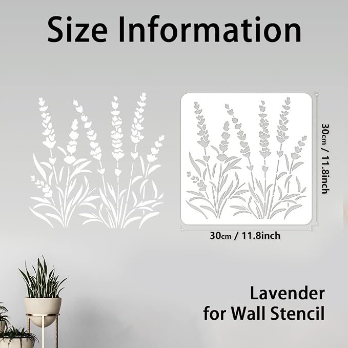 INFUNLY Lavender Wall Stencils for Painting 11.8x11.8 Tile Stencil Set Reusable - Image 3